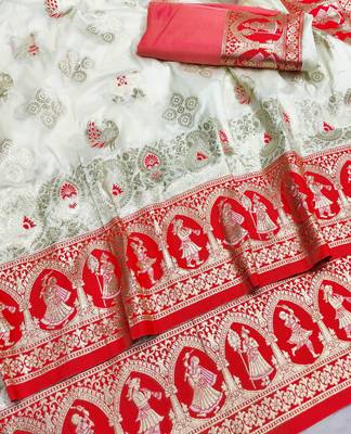 off white zari woven art silk saree with blouse 2