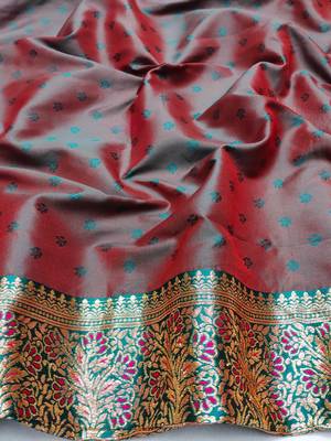 rani pink zari woven art silk blend bridal style premium saree with blouse 3