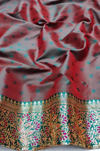 rani pink zari woven art silk blend bridal style premium saree with blouse
