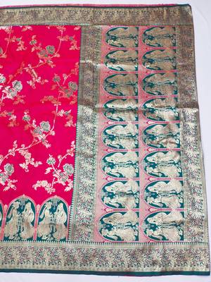 rani pink zari woven art silk blend bridal style premium saree with blouse 4