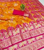 mustard zari woven art silk bridal style premium saree with blouse