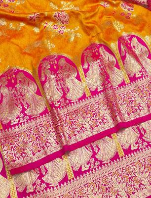 mustard zari woven art silk blend bridal style premium saree with blouse 2