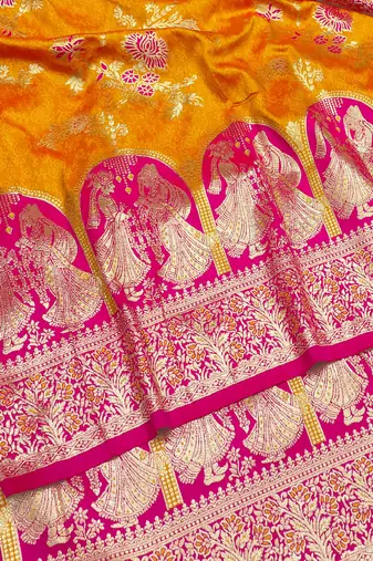 mustard zari woven art silk blend bridal style premium saree with blouse