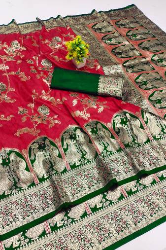 maroon zari woven art silk bridal style premium saree with blouse