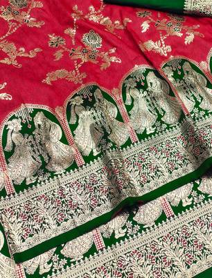 maroon zari woven art silk blend bridal style premium saree with blouse 2