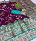 purple zari woven art silk bridal style premium saree with blouse