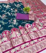 dark blue zari woven art silk bridal style premium saree with blouse