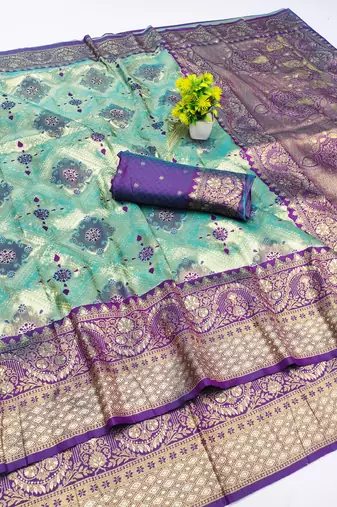 light mint green zari woven kanjivaram silk saree with blouse