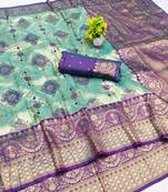 light mint green zari woven kanjivaram silk saree with blouse
