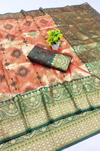 light orange zari woven kanjivaram silk saree with blouse