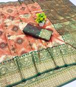 light orange zari woven kanjivaram silk saree with blouse
