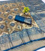 light beige zari woven kanjivaram silk saree with blouse