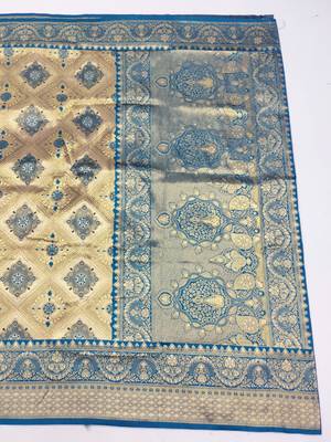 light beige zari woven kanjivaram silk blend saree with blouse 4