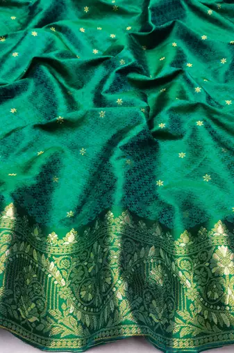 light silvery green zari woven kanjivaram silk blend saree with blouse
