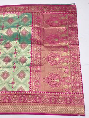 light mint green zari woven kanjivaram silk blend saree with blouse 4
