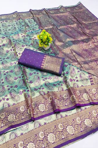 light mint green zari woven kanjivaram silk saree with blouse