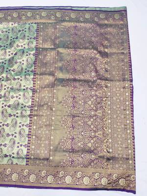 light mint green zari woven kanjivaram silk blend saree with blouse 3