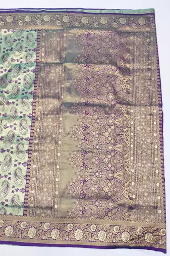 light mint green zari woven kanjivaram silk blend saree with blouse