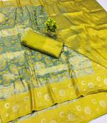 lemon zari woven kanjivaram silk saree with blouse