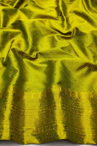 lemon zari woven kanjivaram silk blend saree with blouse