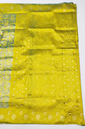 lemon zari woven kanjivaram silk blend saree with blouse