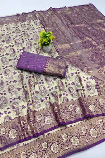 beige zari woven kanjivaram silk saree with blouse