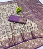 beige zari woven kanjivaram silk saree with blouse