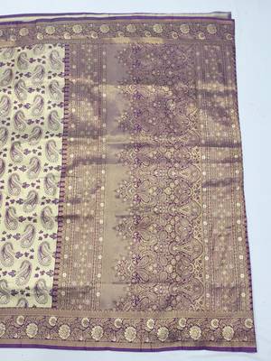 beige zari woven kanjivaram silk blend saree with blouse 3