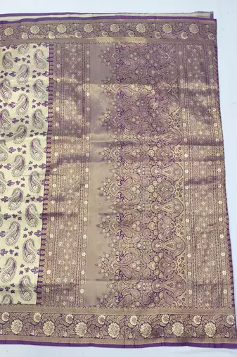 beige zari woven kanjivaram silk blend saree with blouse