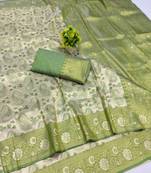 light silvery green zari woven kanjivaram silk saree with blouse