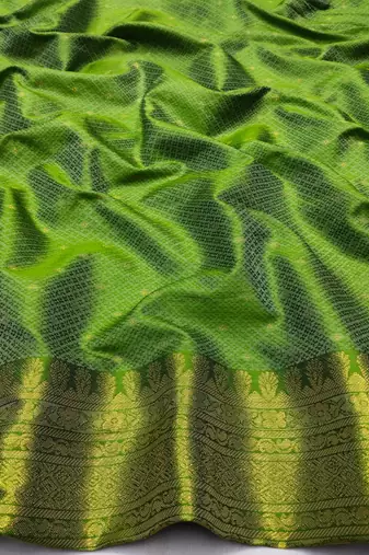 light silvery green zari woven kanjivaram silk blend saree with blouse