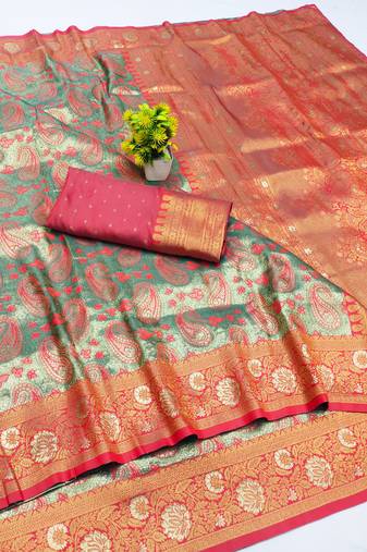 light orange zari woven kanjivaram silk saree with blouse