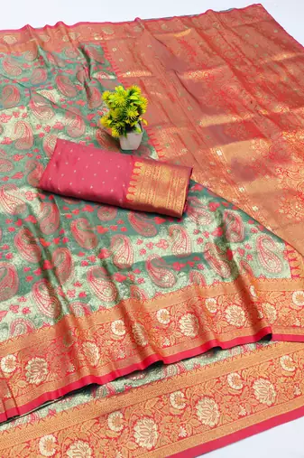 light orange zari woven kanjivaram silk saree with blouse