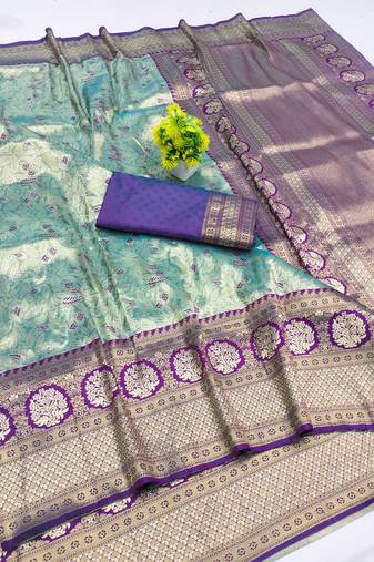 light mint green zari woven kanjivaram silk saree with blouse