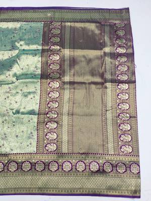 light mint green zari woven kanjivaram silk blend saree with blouse 3