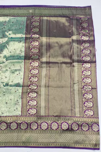 light mint green zari woven kanjivaram silk blend saree with blouse