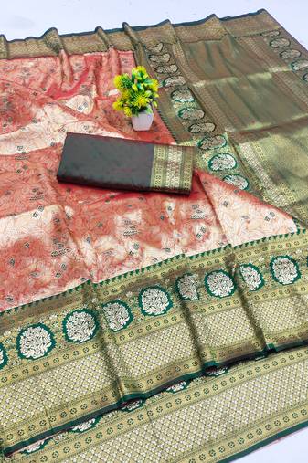 light orange zari woven kanjivaram silk saree with blouse