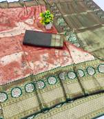 light orange zari woven kanjivaram silk saree with blouse