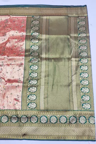 light orange zari woven kanjivaram silk blend saree with blouse