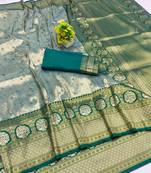 light silvery green zari woven kanjivaram silk saree with blouse