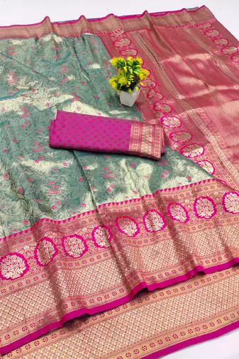 light mint green zari woven kanjivaram silk saree with blouse