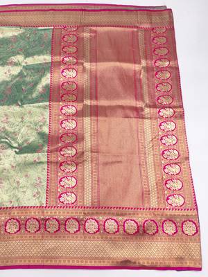 light mint green zari woven kanjivaram silk blend saree with blouse 3