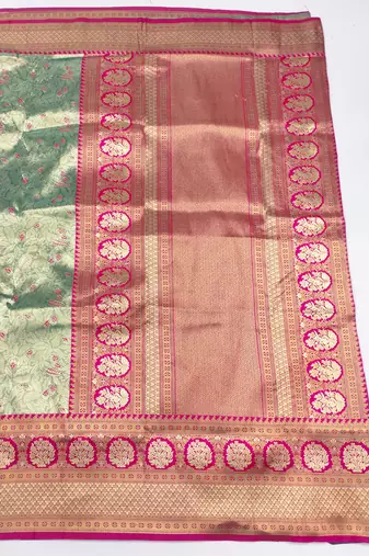 light mint green zari woven kanjivaram silk blend saree with blouse
