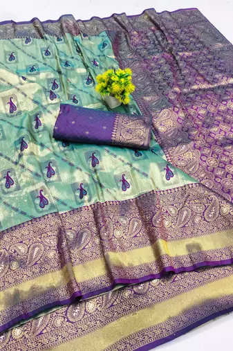 light mint green zari woven kanjivaram silk saree with blouse