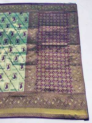 light mint green zari woven kanjivaram silk blend saree with blouse 3