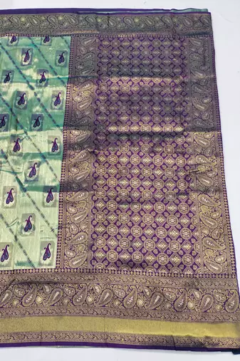 light mint green zari woven kanjivaram silk blend saree with blouse