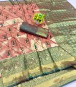 light orange zari woven kanjivaram silk saree with blouse