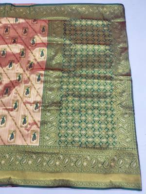 light orange zari woven kanjivaram silk blend saree with blouse 3