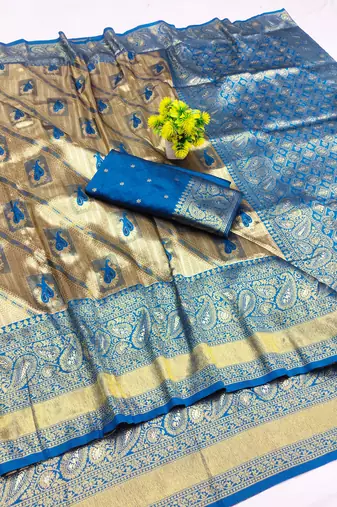 light beige zari woven kanjivaram silk saree with blouse