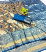 light beige zari woven kanjivaram silk saree with blouse